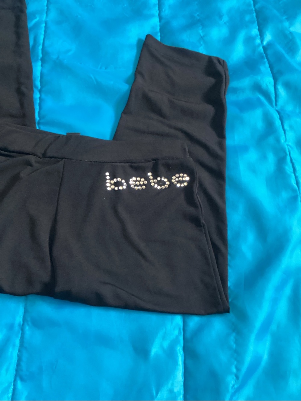 bebe Black Leggings with Rhinestone Logo - Picture 3 of 7